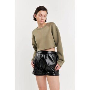 Grey Lab Small Black Shiny PU Shorts Faux Leather Elastic Waist NWT